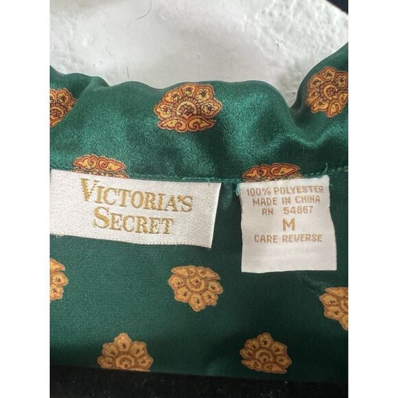 Victoria Secret Vintage Y2K Gold Label Womens Sleep Shirt Green Satin Pjs Medium - Picture 6 of 11